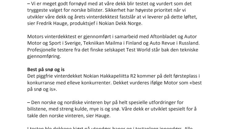 Nokian er vinneren av årets vinterdekktest