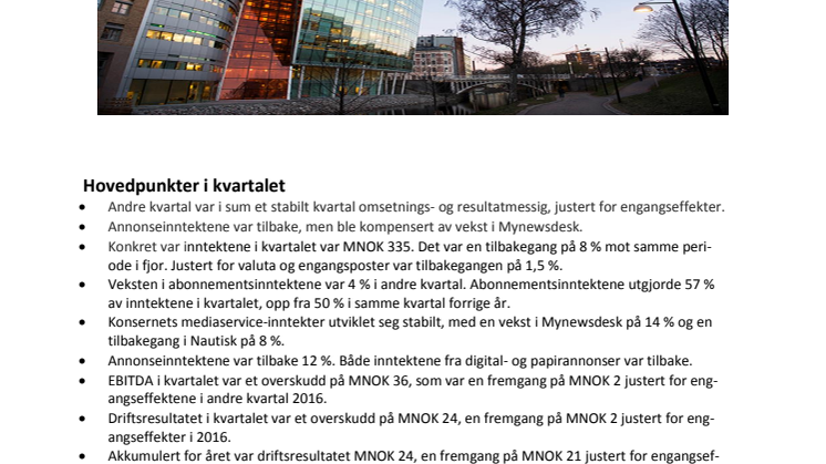 NHST Media Group - Kvartalsrapport 2. kvartal 2017