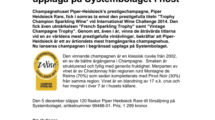 Prisad Champagne i begränsad upplaga på Systembolaget i höst