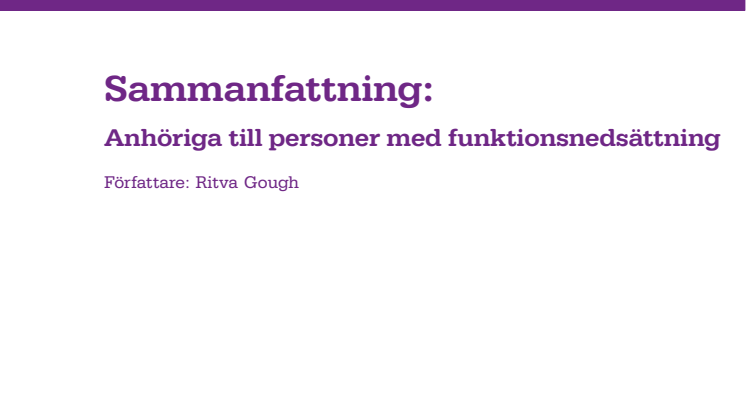 Sammanfattande kunskapsöversikt om anhöriga till personer med funktionsnedsättning