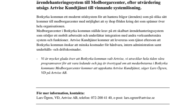 Botkyrka kommun inför Artvise Kundtjänst för ärendehantering!