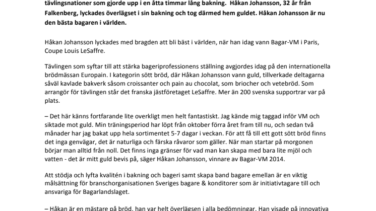 VM-guld till Sverige - Håkan Johansson är världens bästa bagare  