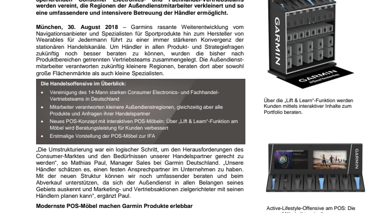 Handelsoffensive bei Garmin: Interaktiver POS und neue Vertriebsstruktur