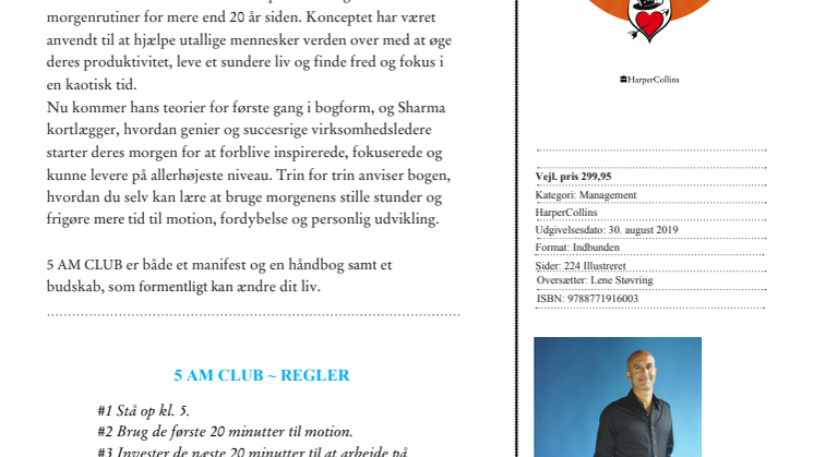 Nyhed på vej fra HarperCollins: 5AM CLUB af Robin Sharma