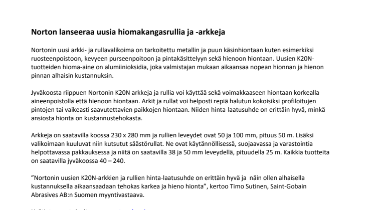 Norton lanseeraa uusia hiomakangasrullia ja -arkkeja