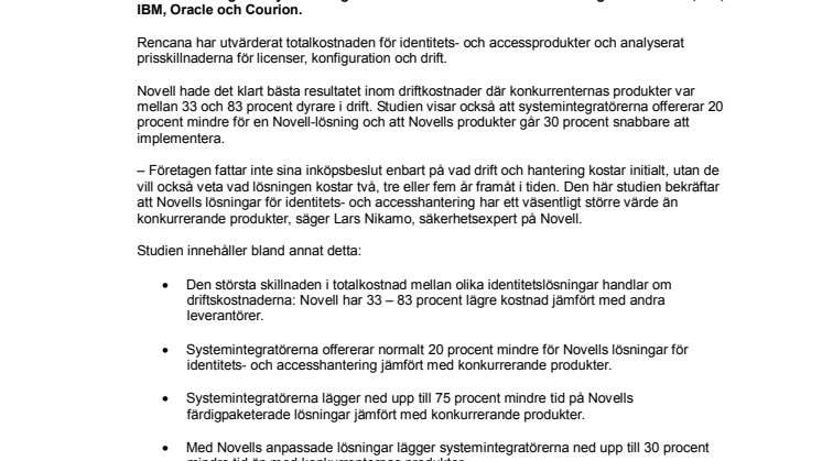Novells identitetslösningar ger 25 procent lägre totalkostnad under en femårsperiod