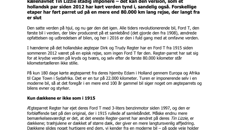 Hollandsk par kører verden rundt i en Ford T fra 1915 – 80.000 kilometer og rejsen fortsætter