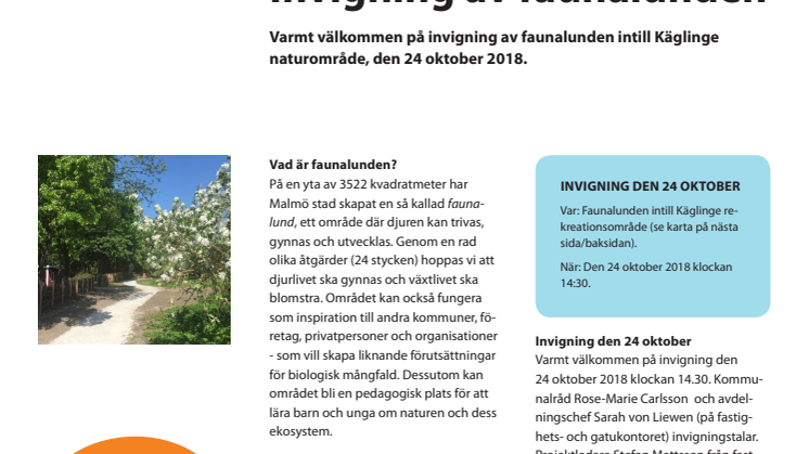 Inbjudan till invigning av faunalunden i Käglinge 24 oktober