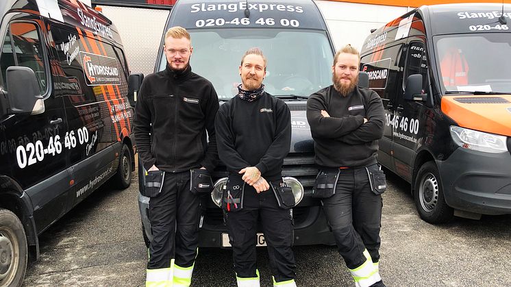 Hydroscands servicetekniker Elias Wennerstrand, Svante Flodin och Eddie Holmkvist.​
