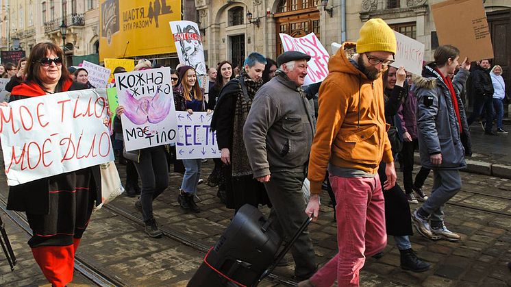 Bild från demonstration för kvinnors rättigheter i Lviv, Ukraina. Foto: Women's Perspective
