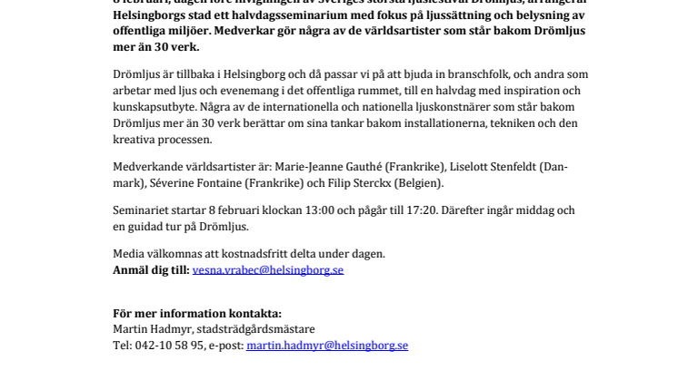 Pressinbjudan: Seminarium med fokus på ljussättning av offentliga miljöer