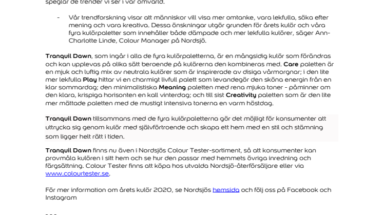 Nordsjö utser Tranquil Dawn till Årets kulör 2020