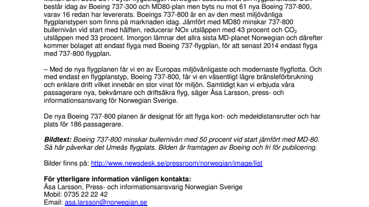 Norwegians sista MD80 lämnar imorgon – nya plan minskar ljud med hälften vid start i Umeå