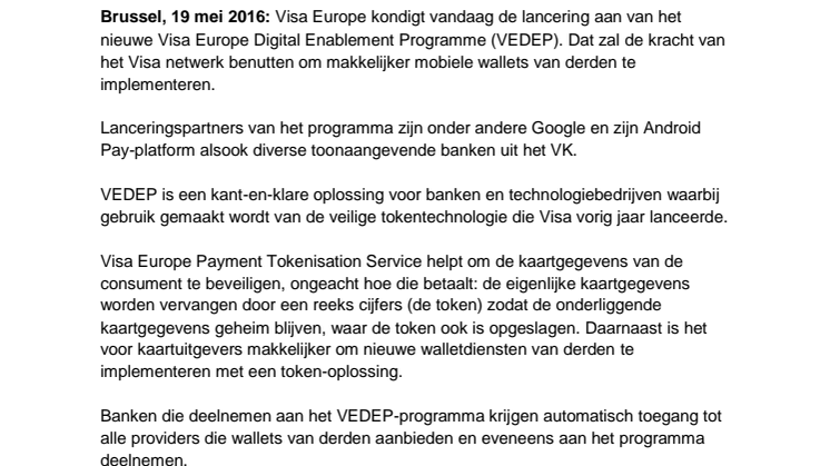 Visa Europe lanceert nieuw Digital Enablement Programme met partners zoals Google’s Android Pay en diverse toonaangevende Britse banken