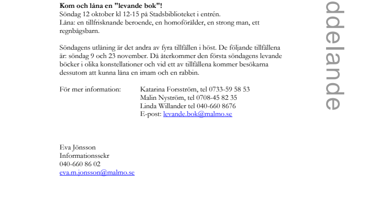 Låna "levande bok" på Stadsbiblioteket i Malmö