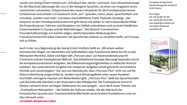Französischlehrwerk „Parcours Plus“ zum „Schulbuch des Jahres“ nominiert