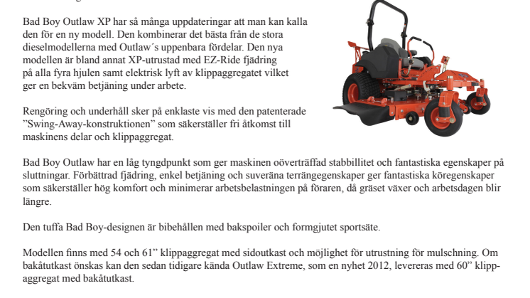 Spakstyrd Bad Boy på MaskinExpo svenska gräsmattors skräck