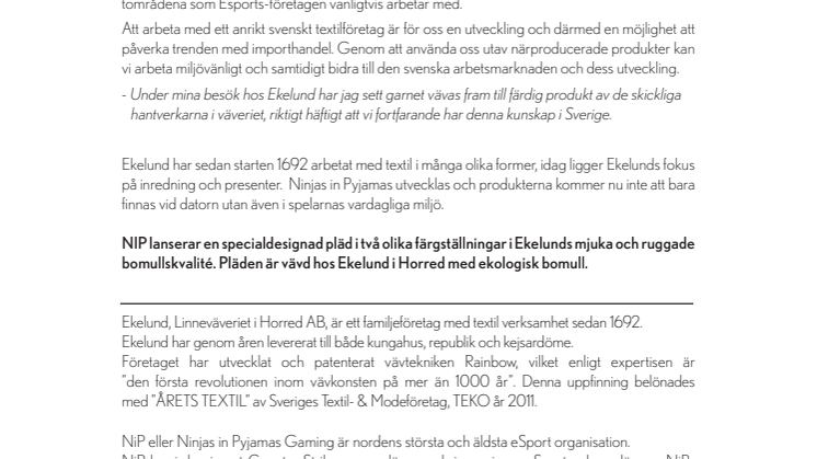NiP Gaming AB  och Företaget sedan 1692 inleder ett unikt samarbete! 