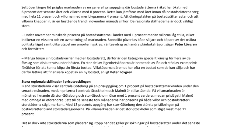 Kommentar till Svensk Mäklarstatistik: ”Kraftig prisuppgång inte längre självklar”