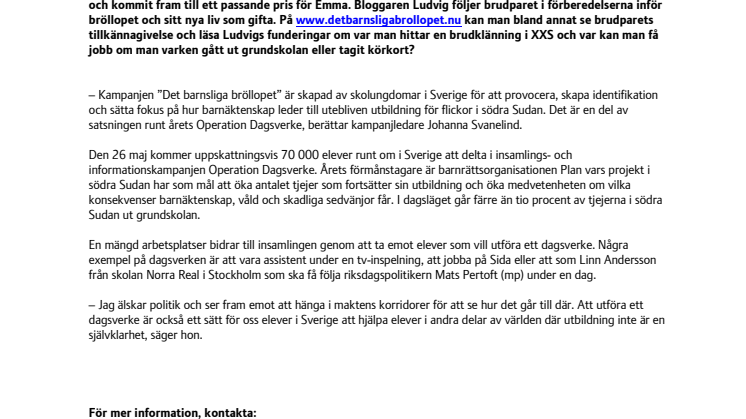 Årets bröllop sker 26 maj med minderårigt brudpar