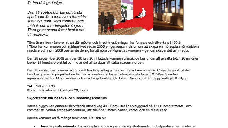 Byggstart för Inredia – en internationell mötesplats för inredningsdesign i Tibro