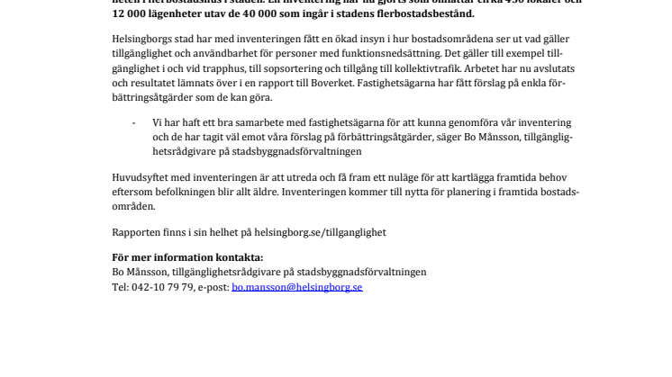 ​Tillgänglighet i flerbostadshus inventeras
