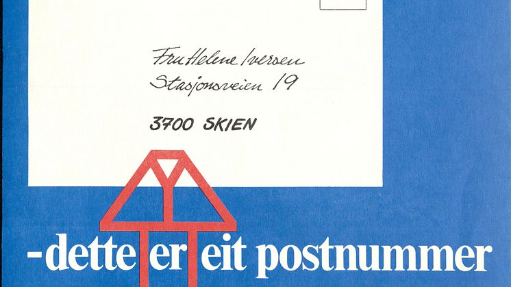 "Dette er eit postnummer" med pil opp på de fire sifrene var den tydelige beskjeden på denne plakaten, som var å finne på tusenvis av postkontorer rundt over hele landet i 1968.