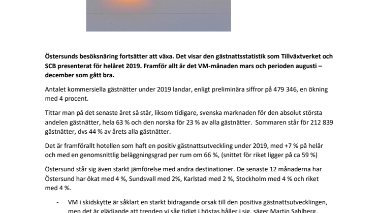 Antalet gästnätter i Östersund ökade under 2019