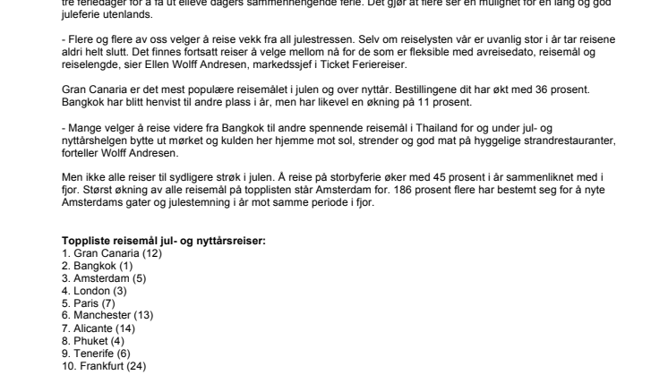 Populære jul- og nyttårsreiser