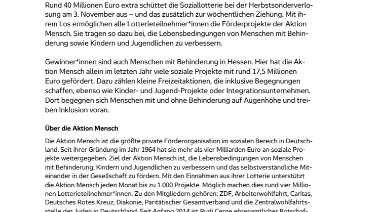 Main-Kinzig-Kreis: Glückspilz gewinnt 1 Million Euro bei der Herbstsonderverlosung der Aktion Mensch 