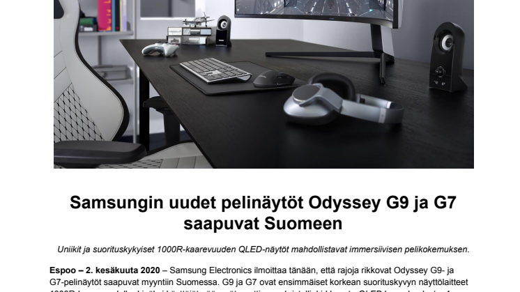 Samsungin uudet pelinäytöt Odyssey G9 ja G7 saapuvat Suomeen