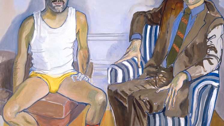 Alice Neel, David Bourdon and Gregory Battcock, 1970. Olje på lerret, 151.8 × 142.2 cm. Blanton Museum of Art, The University of Texas at Austin, Archer M. Huntington Museum Fund, 1983. © The Estate of Alice Neel