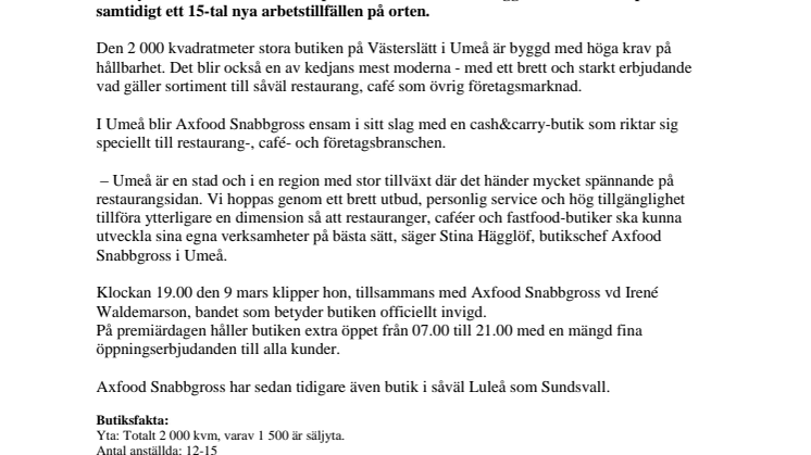 Axfood Snabbgross öppnar butik i Umeå