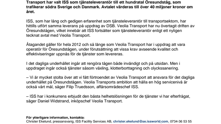 ISS fortsätter leverera till Öresundstågen
