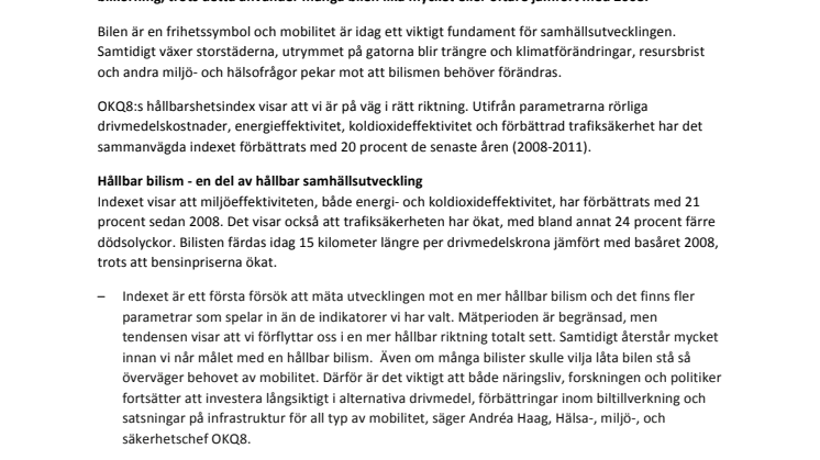 Pressmeddelande: Nytt index visar 20 procentig ökning mot en mer hållbar bilism