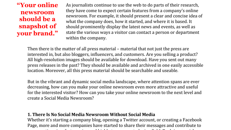 Social Media Newsroom – A Snapshot of Your Brand