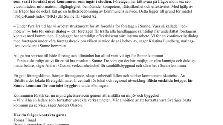 Sunne kommun bäst i Sverige på myndighetsservice