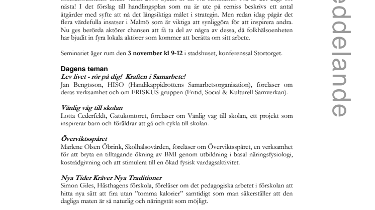 Fysisk aktivitet och matvanor – Vad händer i Malmö?