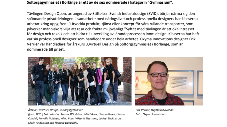 Soltorgsgymnasiets bidrag nominerat till pris i Design Open 
