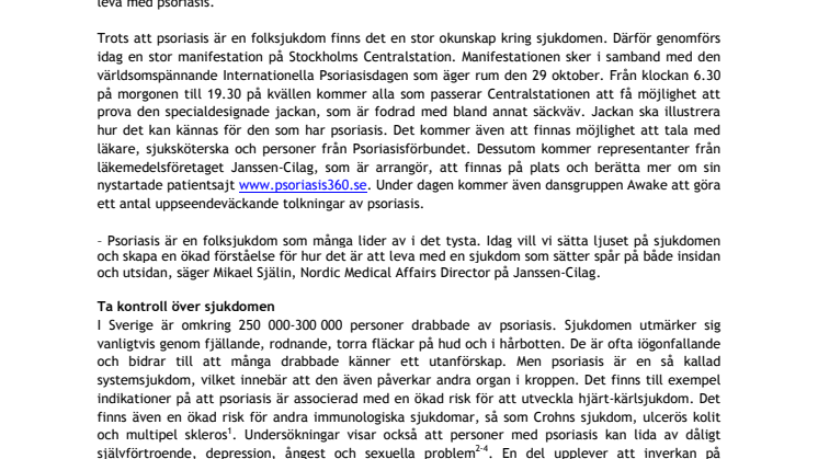 STOR MANIFESTATION IDAG PÅ STOCKHOLMS CENTRALSTATION FÖR ALLA PSORIASISSJUKA