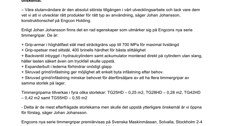 Engcon lanserar ny serie timmergripar för grävmaskiner