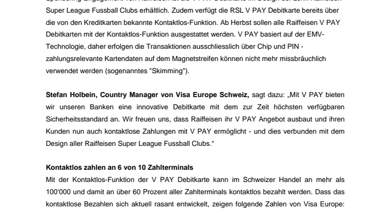 V PAY – kontaktlose Debitkarte für die  Raiffeisen Super League 