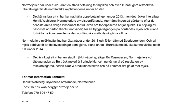 Norrmejerier höjer betalningen till bönderna - Vi måste trygga tillgången på norrländsk mjölk