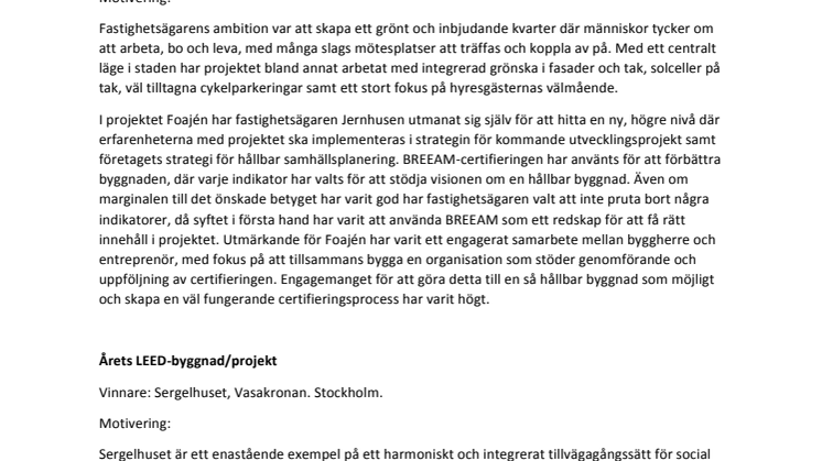 Årets vinnare i Sweden Green Building Awards 