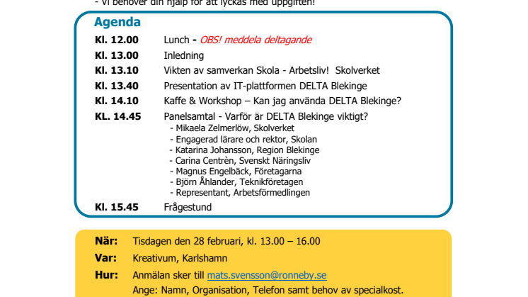 Pressinbjudan - DELTA Blekinge lanserar digital plattform för samverkan mellan skola och arbetsliv