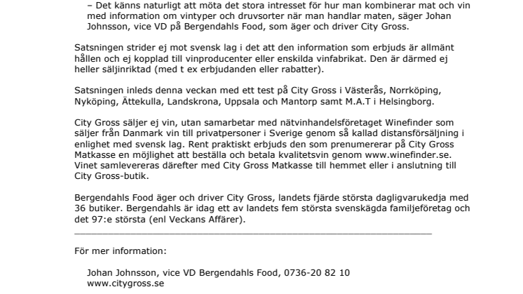City Gross informerar om mat och vin i butik