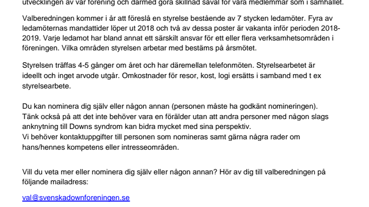 Tipsa Valberedningen inför Årsmötet 2018