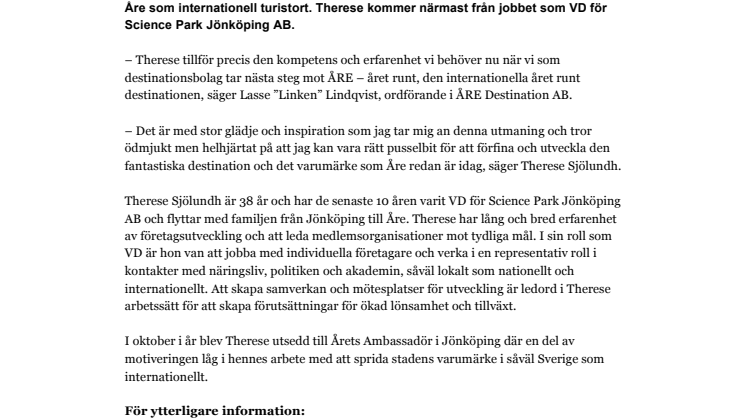 Therese Sjölundh ny VD för Åre Destination AB