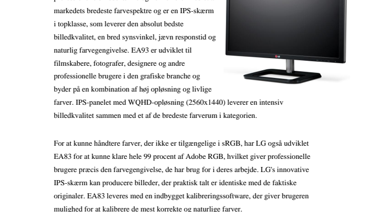 LG LANCERER GRAFIKSKÆRM MED HØJ OPLØSNING, IPS-TEKNOLOGI OG FANTASTISK FARVERUM