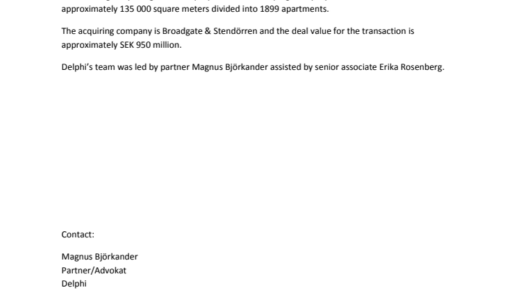Delphi has advised Obligo Investment Management AS on the sale of residential properties